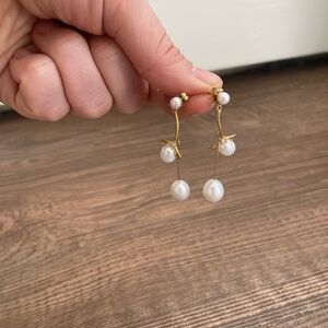 Anthropologie 14k BHL Gold and Pearl Drop Earrings
